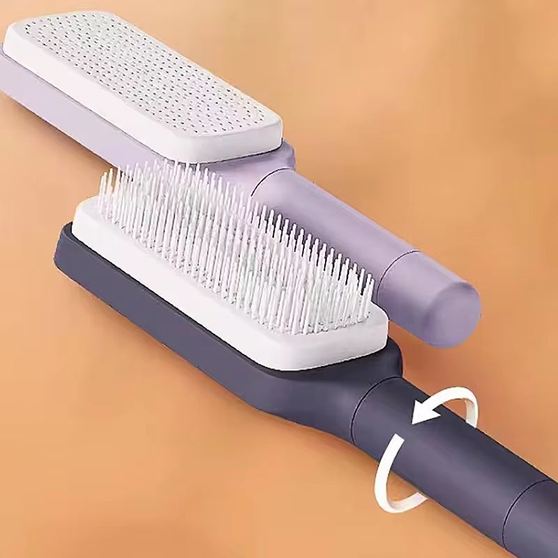 Self-Cleaning Hairbrush for Women with One-Key Cleaning, Airbag Scalp Massage, and Anti-Static Features