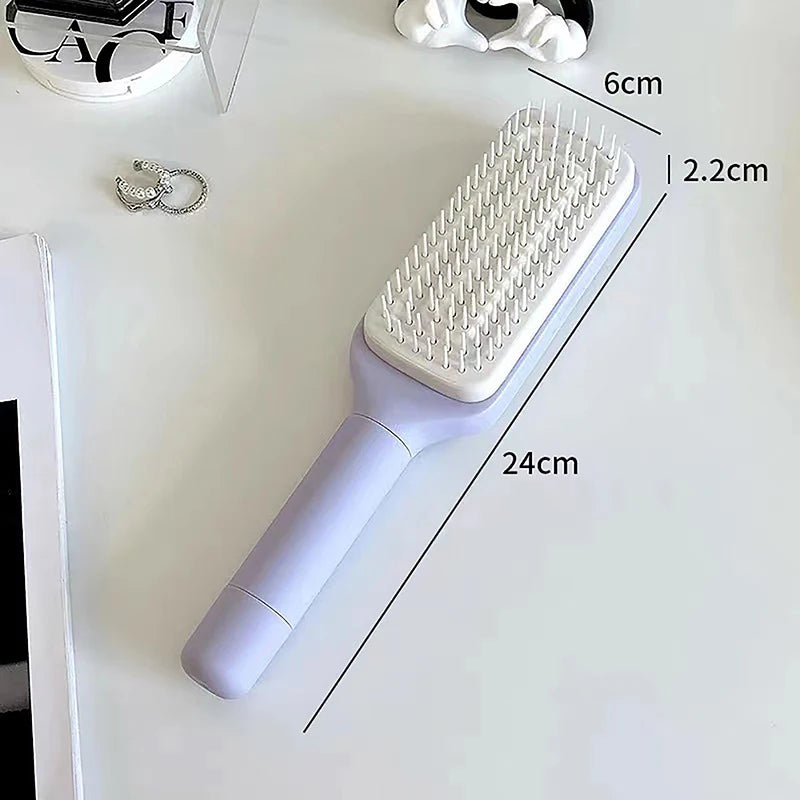 Self-Cleaning Hairbrush for Women with One-Key Cleaning, Airbag Scalp Massage, and Anti-Static Features