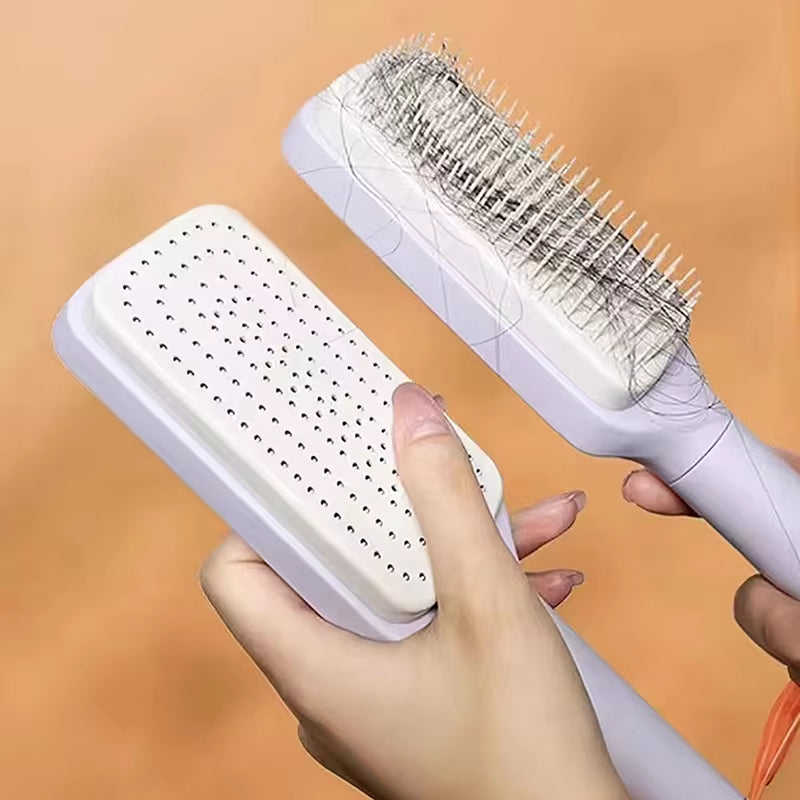 Self-Cleaning Hairbrush for Women with One-Key Cleaning, Airbag Scalp Massage, and Anti-Static Features