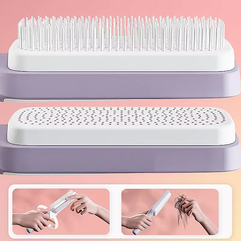 Self-Cleaning Hairbrush for Women with One-Key Cleaning, Airbag Scalp Massage, and Anti-Static Features